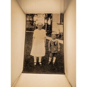 Vintage Postcard Brother Sister Girl In White Dress Boy in Sailor Outfit 1900s?